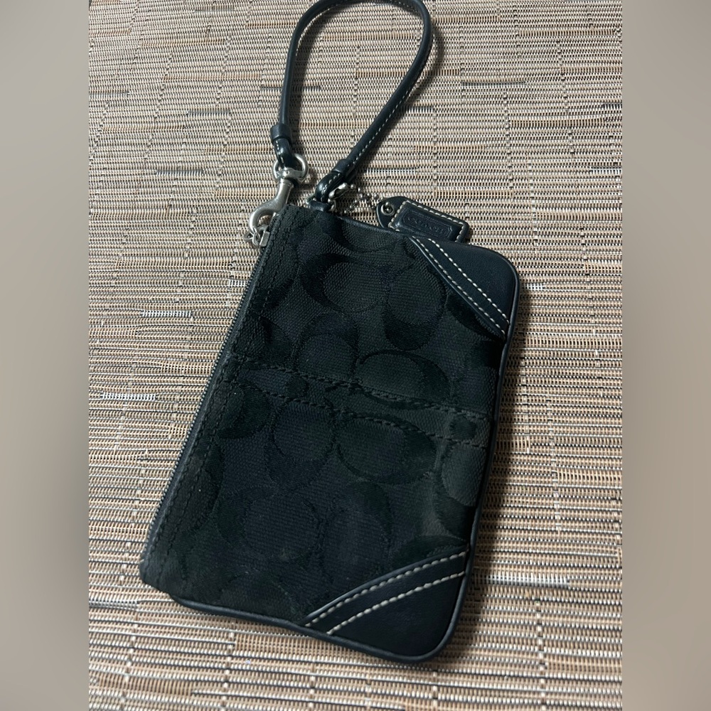 Coach Black Wristlet with Signature Design